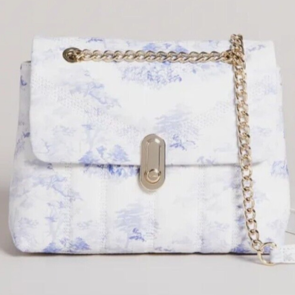 Ted Baker White and Blue Floral Landscape AYAS Puffer Convertible Shoulder Bag